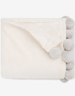Load image into Gallery viewer, Elegant Baby Pom Trim Fleece Baby Stroller Blanket in Grey
