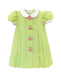 Cherry Dress in Lime Gingham