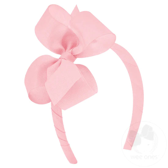 Wee Ones Medium Girls Bow Headband in Light Pink