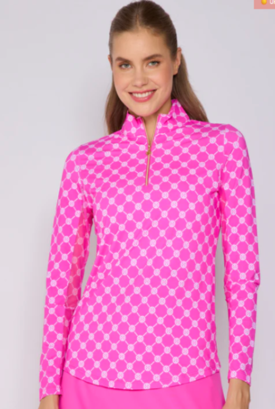 G Lifestyle: Quarter Zip Sun Protection Top In Pink Lifestyle Geo