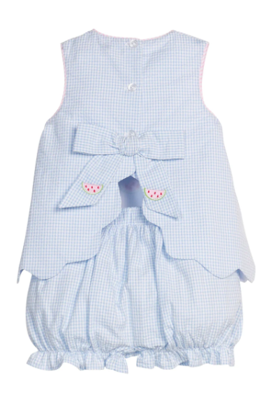 Little English Embroidered Bow Back Bloomer Set in Watermelon