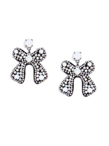 Zenzii Crystal Embellished Bow Drop Earring in White