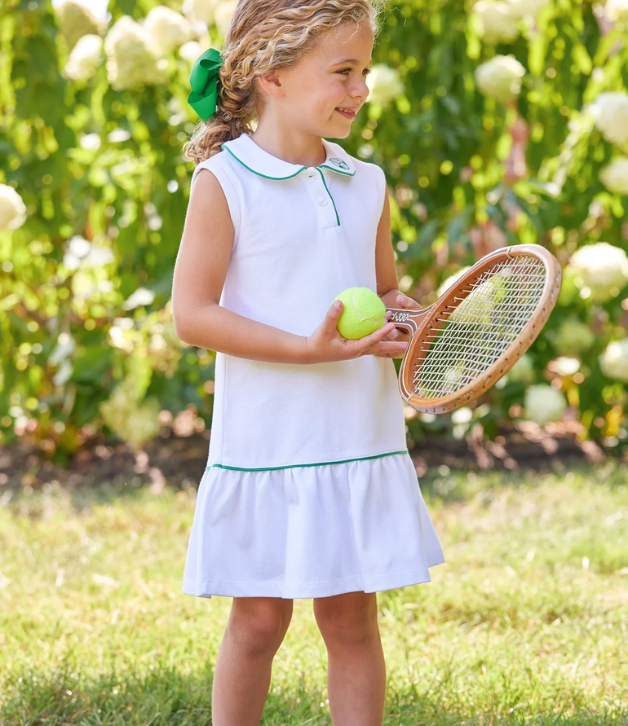 Little English Sleeveless Polo Dress in White with Green