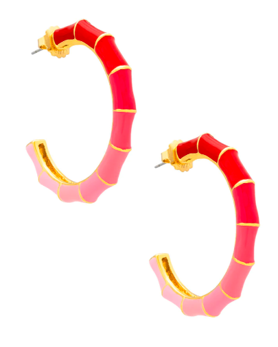 Zenzii Large Enamel Bamboo Hoop Earring in Pink