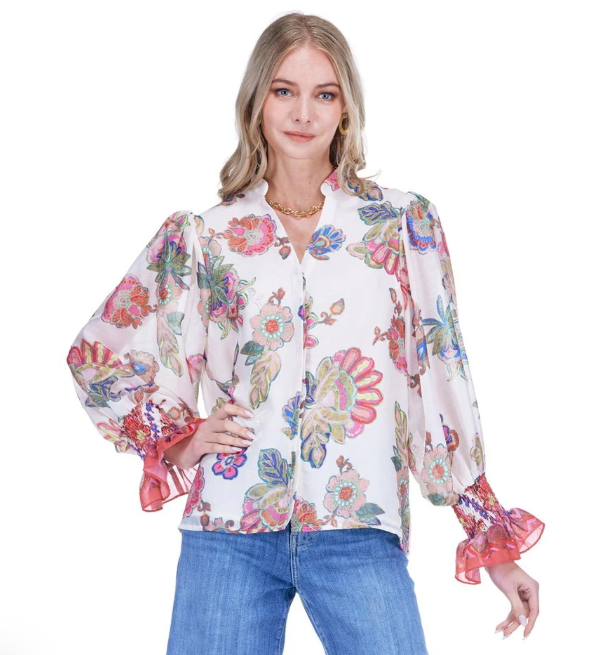 Jade Split V-Neck Blouse in Briar Bloom