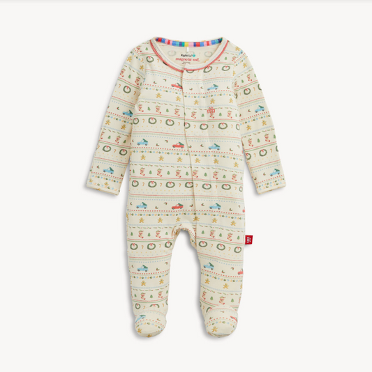 Magnetic Me Right Fit Footie in Traditional Christmas