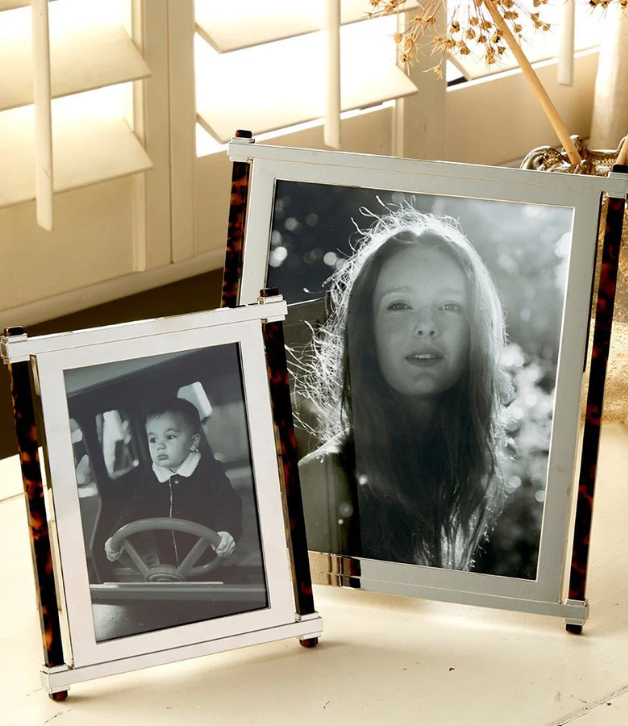 Addison Ross Faux Tortoiseshell & Silver Pillar Photo Frame