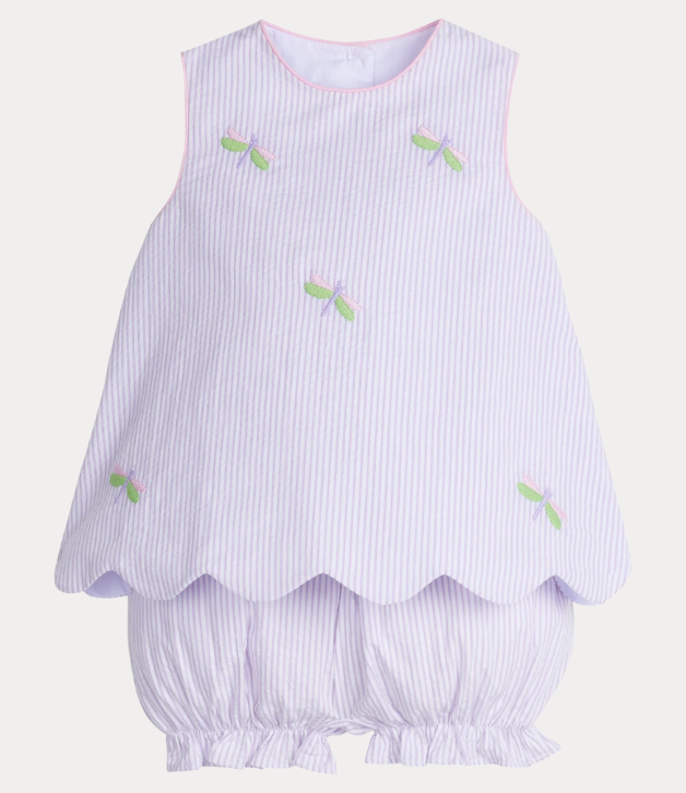 Little English Embroidered Bow Back Bloomer Set with Dragonfly