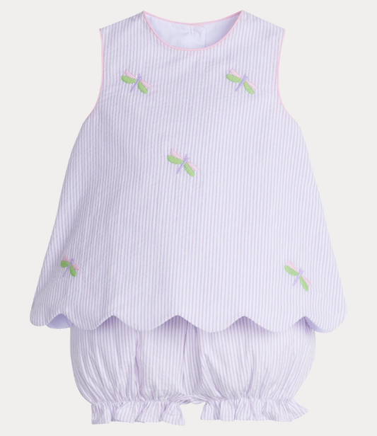 Little English Embroidered Bow Back Bloomer Set with Dragonfly