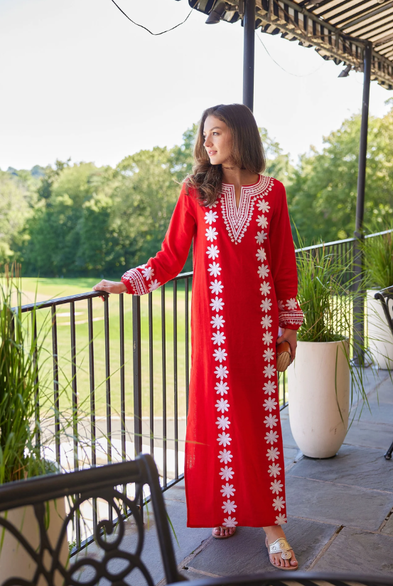 Sail to Sable Tomato Embroidered Caftan