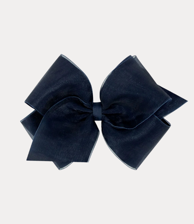 Wee Ones King Organza and Grosgrain Overlay Hair Bow in Navy