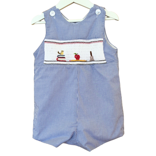 Smocked Shortall with "School Supplies" Picture Smocking Design