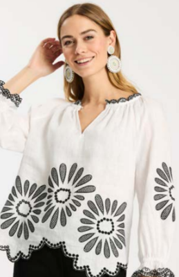 Tyler Boe Kelsey Linen Embroidered Top in White