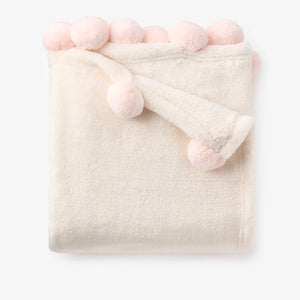 Elegant Baby Pom Trim Fleece Baby Stroller Blanket in Pink