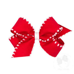 Wee Ones Medium Holiday Pom-Pom Edge Hair Bow in Red w/ White