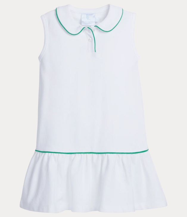 Little English Sleeveless Polo Dress in White with Green