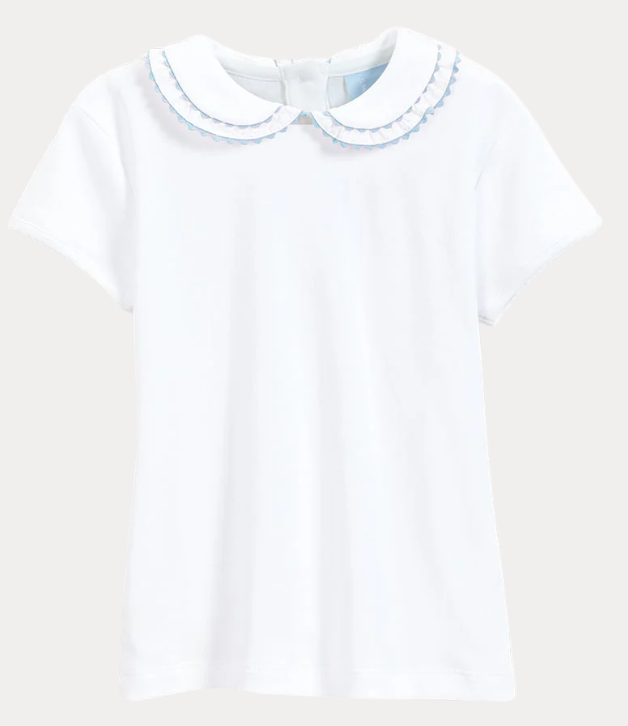 Bella Bliss Short Sleeve Pima Vanessa Blouse in White with Blue Trim