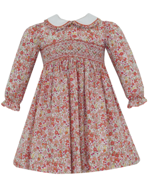 Anavini Grace Long Sleeve Float Dress in Orange Floral Liberty Print
