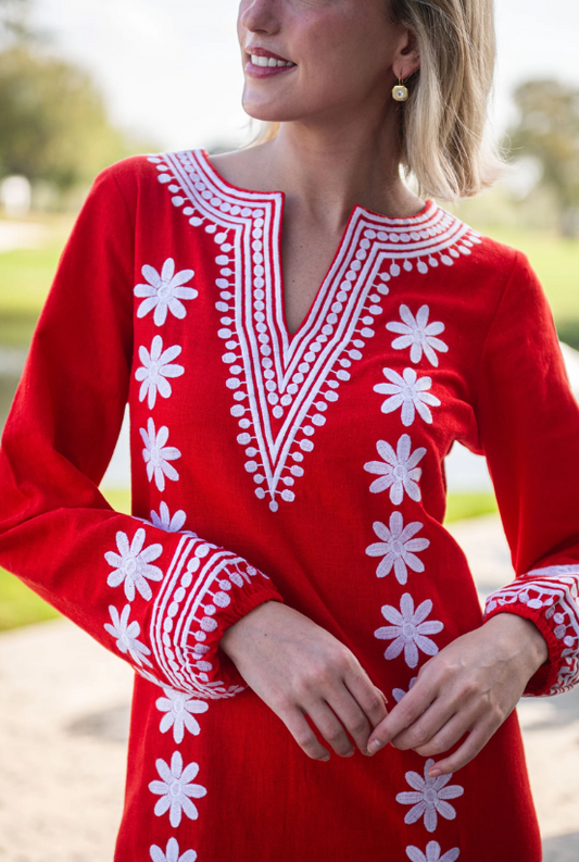 Sail to Sable Tomato Embroidered Caftan