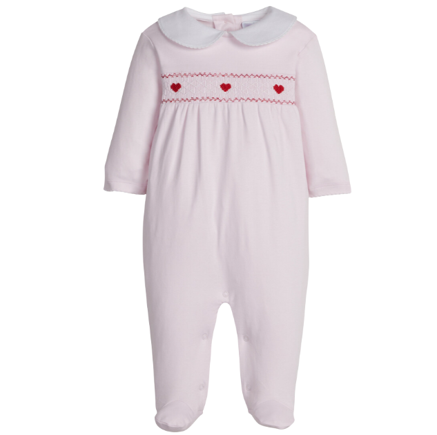 Little English: Footie - Smocked Heart (BLU or PNK)