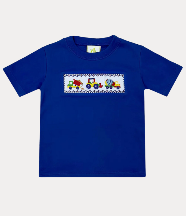 Zuccini Kids Harry's Tee in Royal Blue with Construction Trucks