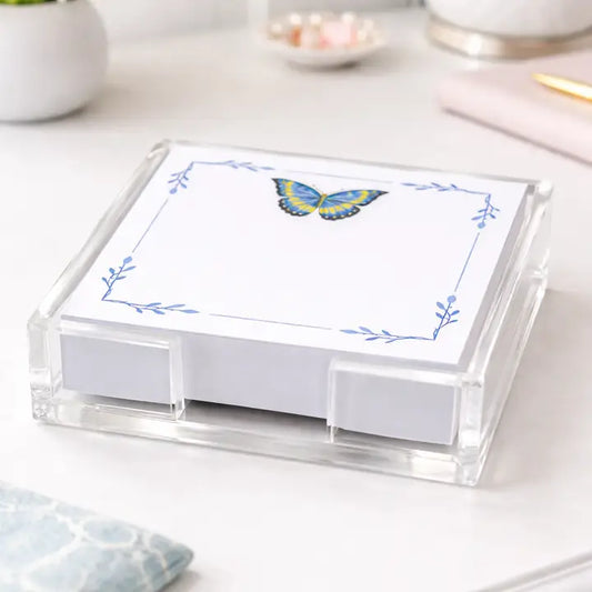 Maven Home Notepad in Acrylic Holder in Blue Butterfly
