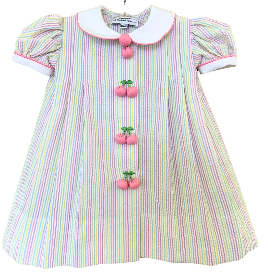 The Cherry Dress in Pastel Striped Seersucker