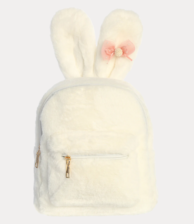 Dear Ellie Soft Faux Fur Bunny Ear Backpack in Ivory