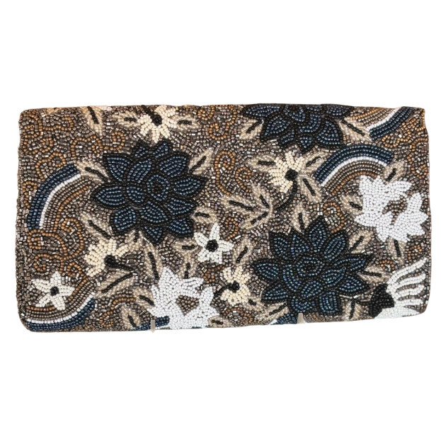 Tiana Designs: Fold Over Structured Clutch - MD - BRWN FLW