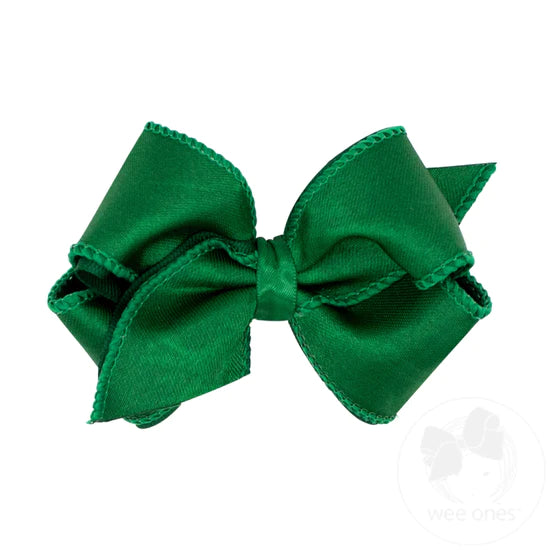 Wee Ones Extra-Small Jewel Satin Hair Bow in Forest Green