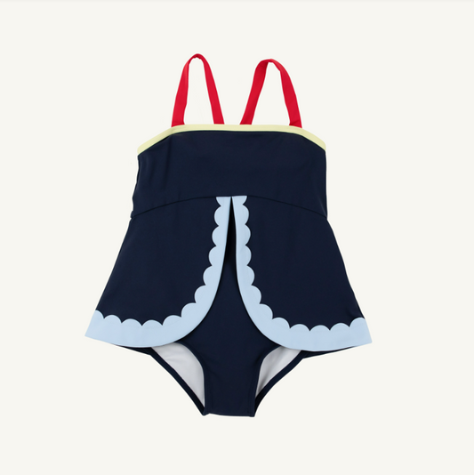The Beaufort Bonnet Company Straford Scallop Swimsuit in Nantucket Navy and Richmond Red