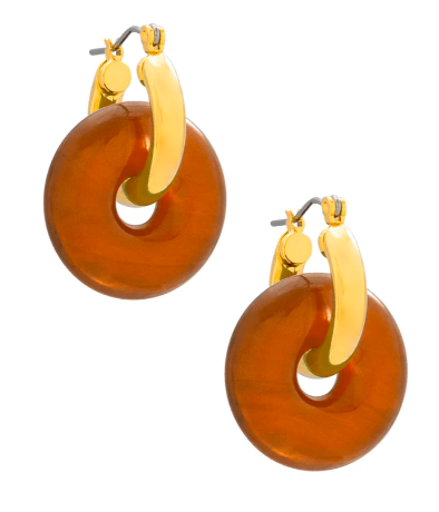 Zenzii 2-in-1 Resin Marble Drop Earring in Brown & Gold