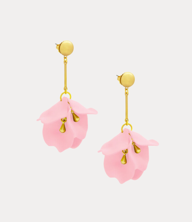 Zenzii Flower Petal Resin Drop Earring in Light Pink