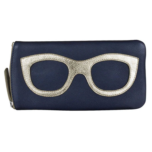 ili New York Eyeglass Case with Frame Graphic in Navy and Gold