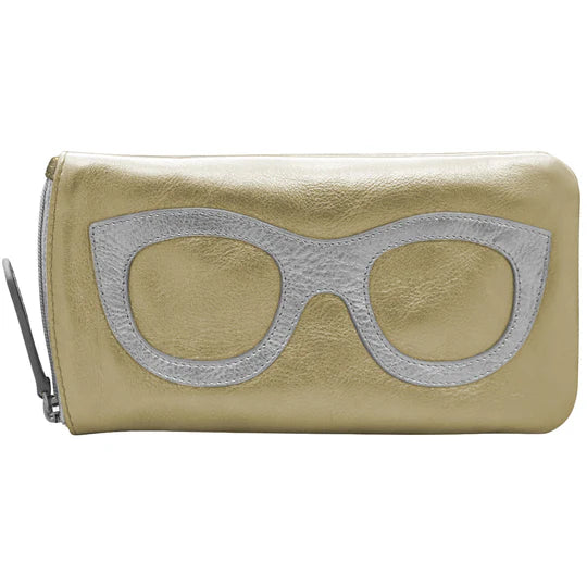 ili New York Eyeglass Case with Frame Graphic in Gold and Silver