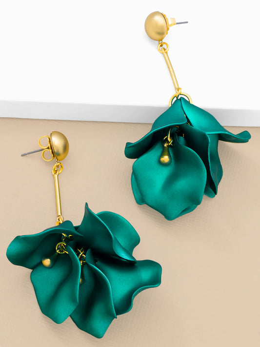 Metallic Resin Petal Drop Earring Jewelry- Metallic Green