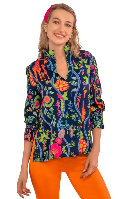 Gretchen Scott: Ruffleneck Tunic - Jungle Symphony