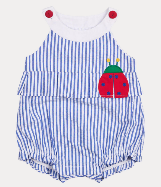 Florence Eiseman: Seersucker Romper W/ Ladybug |ORG $88