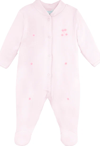 Lyda Baby Zipper Footie in Pink with Small Roses