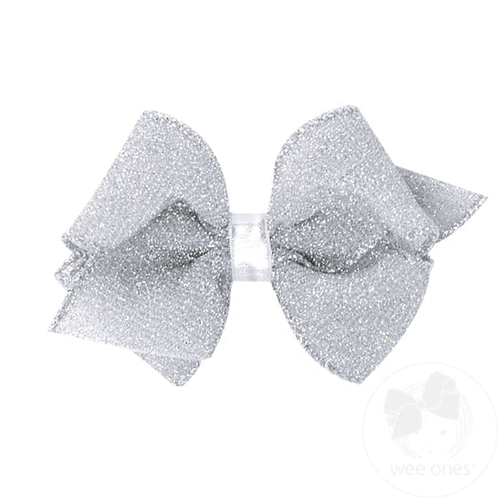 Wee Ones Extra-Small Sparkle Hair Bow in Silver