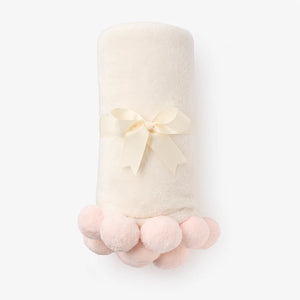 Elegant Baby Pom Trim Fleece Baby Stroller Blanket in Pink