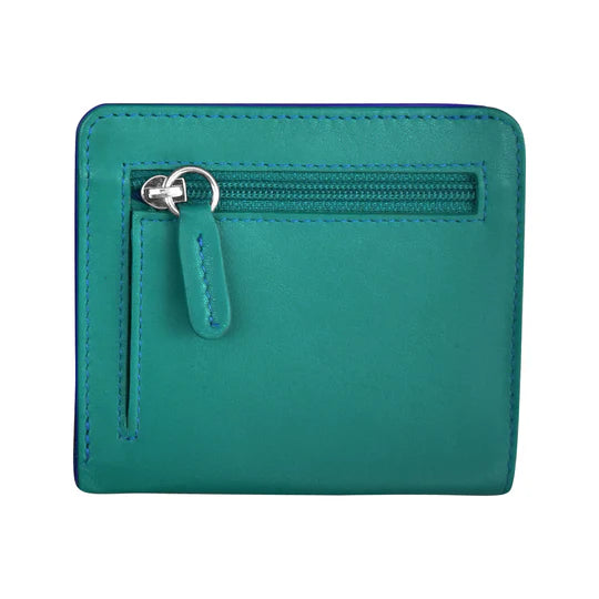 ili New York Two Tone Mini Bi-Fold Wallet in Aqua and Cobalt