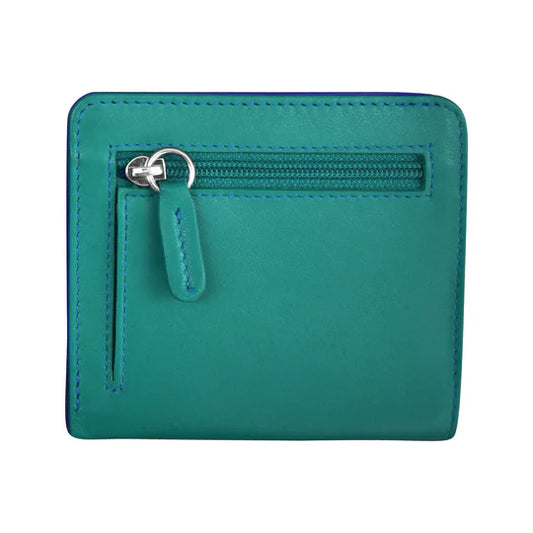ili New York Two Tone Mini Bi-Fold Wallet in Aqua and Cobalt