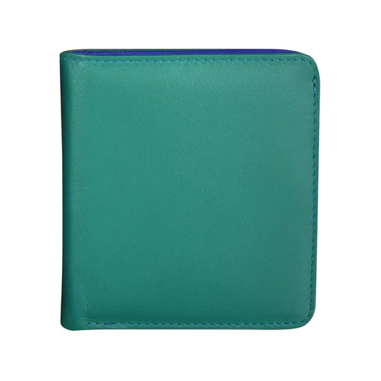 ili New York Two Tone Mini Bi-Fold Wallet in Aqua and Cobalt