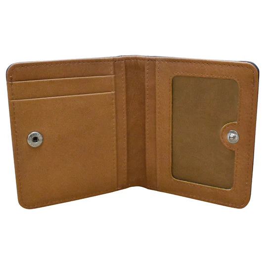 ili New York Two Tone Mini Bi-Fold Wallet in Navy and Antique Saddle