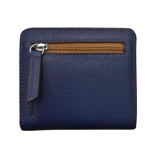 ili New York Two Tone Mini Bi-Fold Wallet in Navy and Antique Saddle