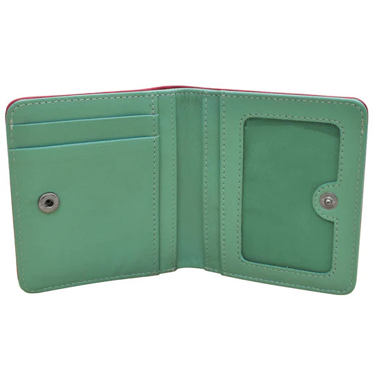 ili New York Two Tone Mini Bi-Fold Wallet in Pink and Turquoise