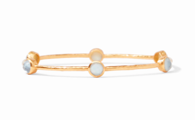 Julie Vos Medium Milano Luxe Gold Bangle in Chalcedony Blue