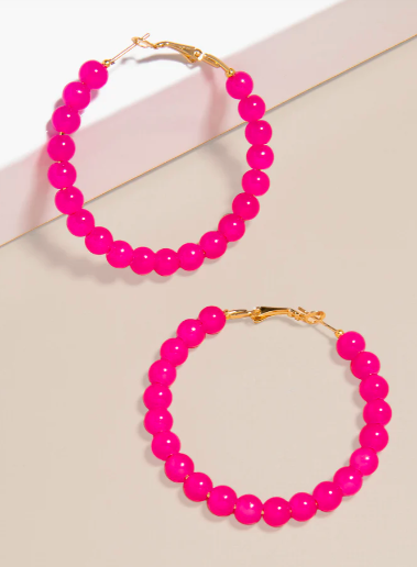 Zenzii Glass Bead Hoop Earring in Hot Pink