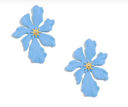 Zenzii Large Tropical Floral Earring in Light Blue